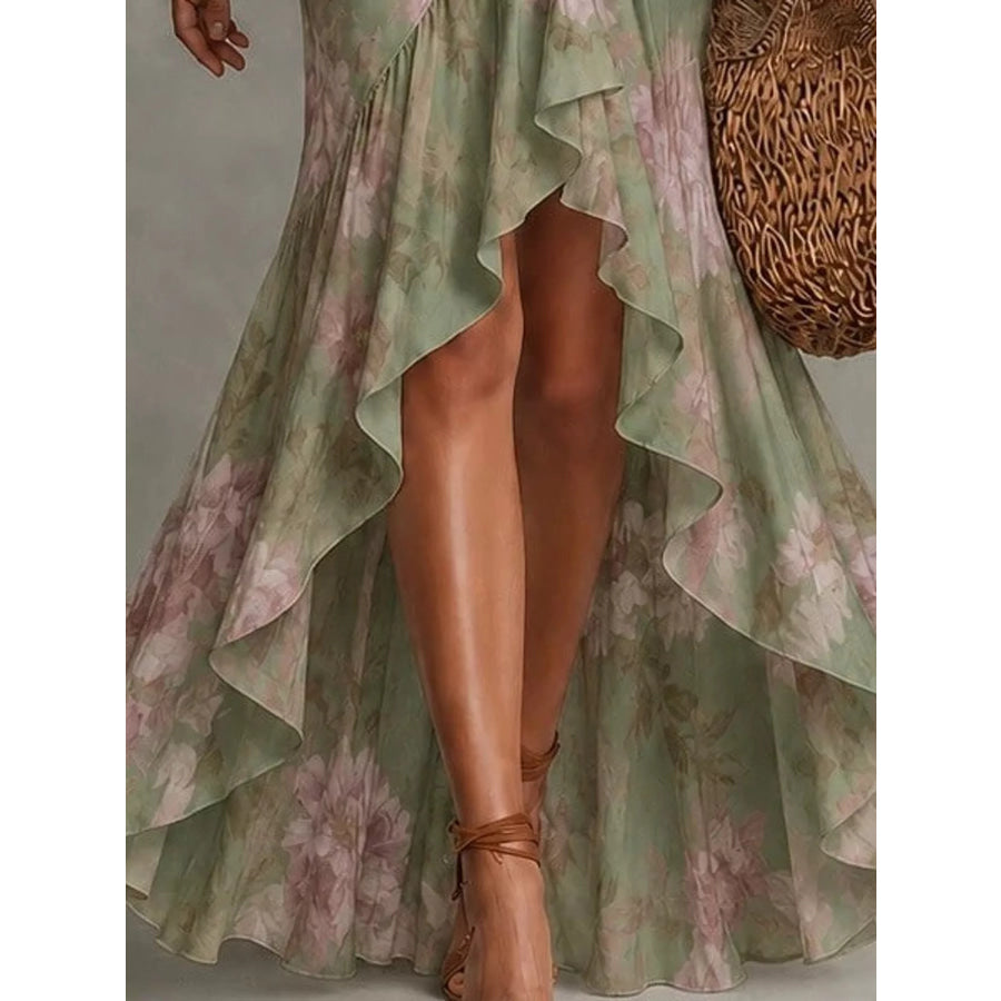 High-Low Ruffled Maxi Dress Apparel and Accessories