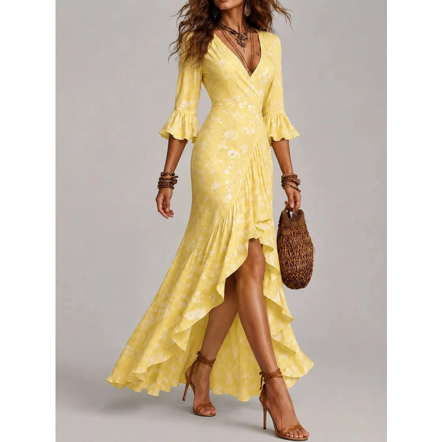 High-Low Ruffled Maxi Dress Apparel and Accessories