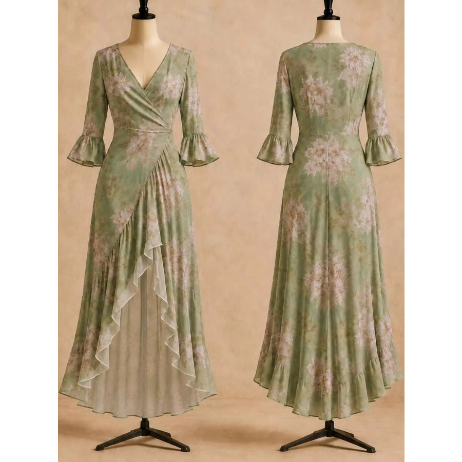 High-Low Ruffled Maxi Dress Apparel and Accessories