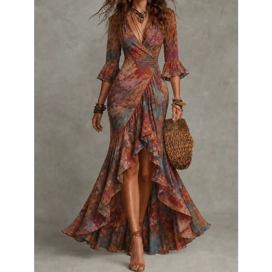 High-Low Ruffled Maxi Dress Dark Red / XS Apparel and Accessories