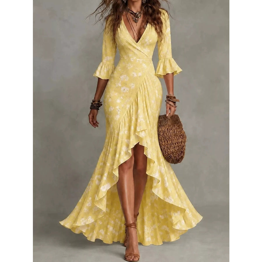 High-Low Ruffled Maxi Dress Yellow / XS Apparel and Accessories