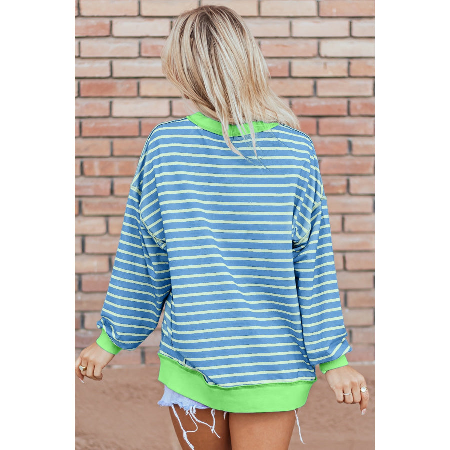 High-Low Striped Long Sleeve Sweatshirt Apparel and Accessories