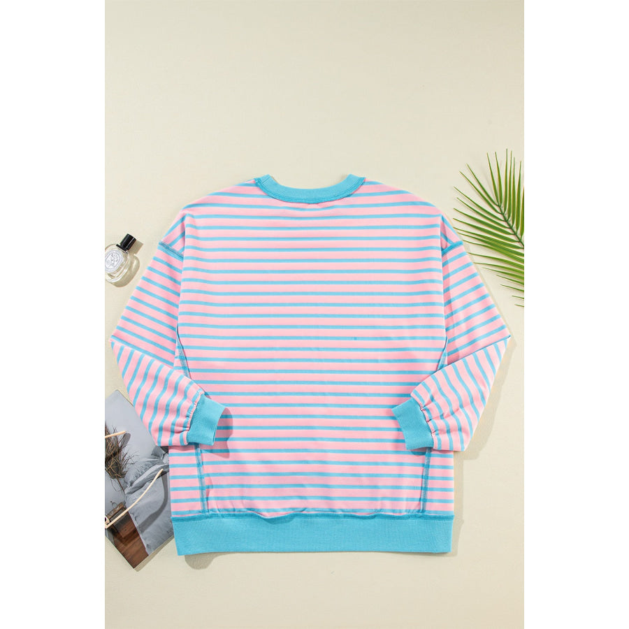 High-Low Striped Long Sleeve Sweatshirt Apparel and Accessories