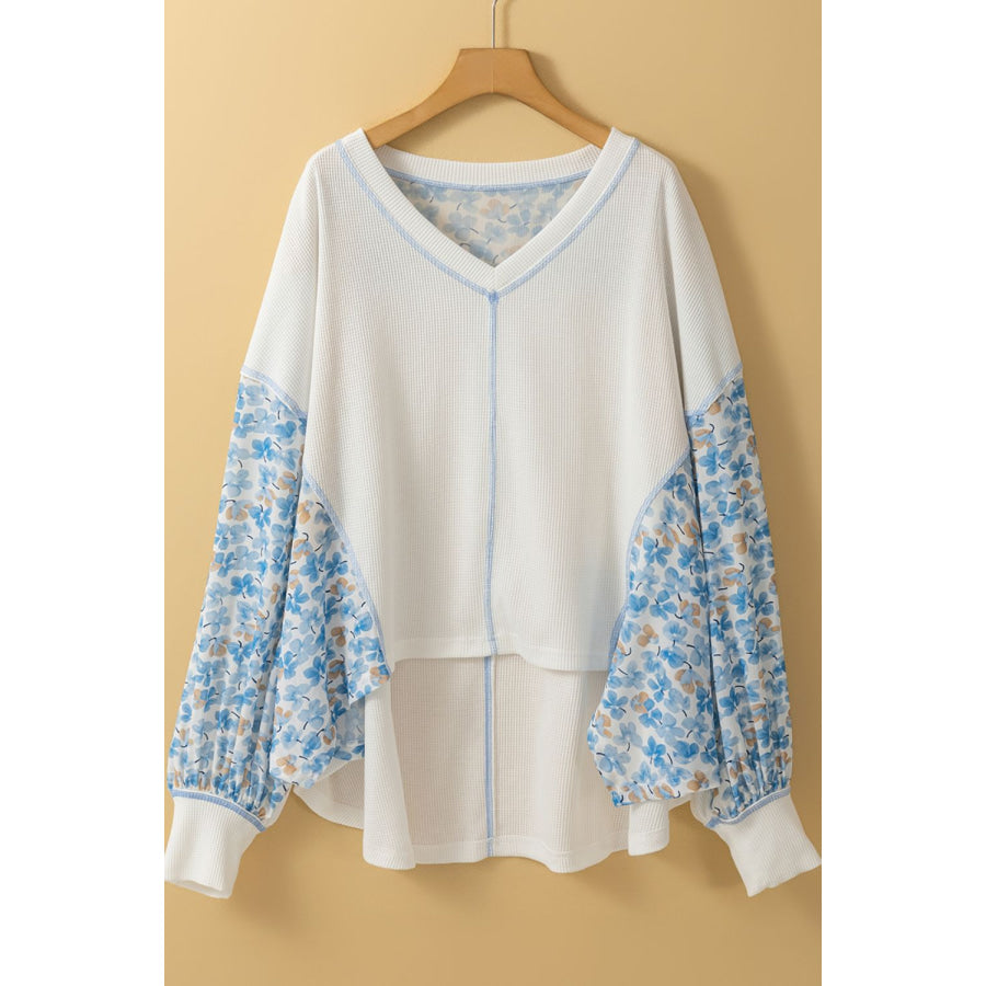 High-Low V-Neck Long Sleeve Blouse Apparel and Accessories