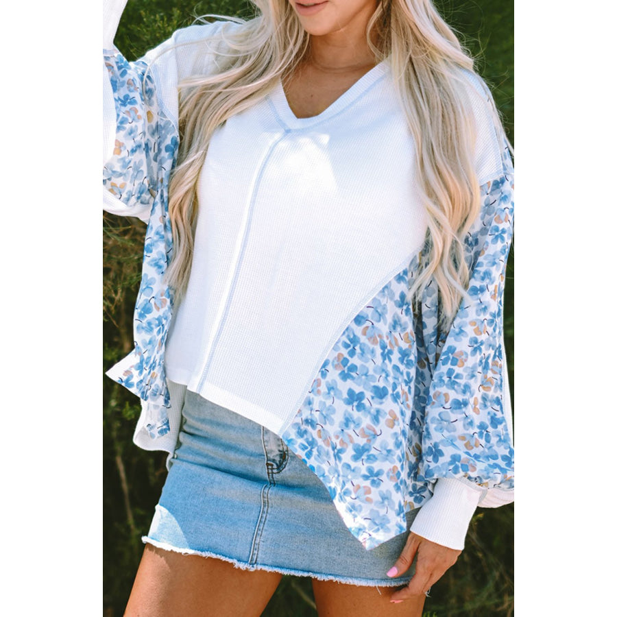 High-Low V-Neck Long Sleeve Blouse Apparel and Accessories