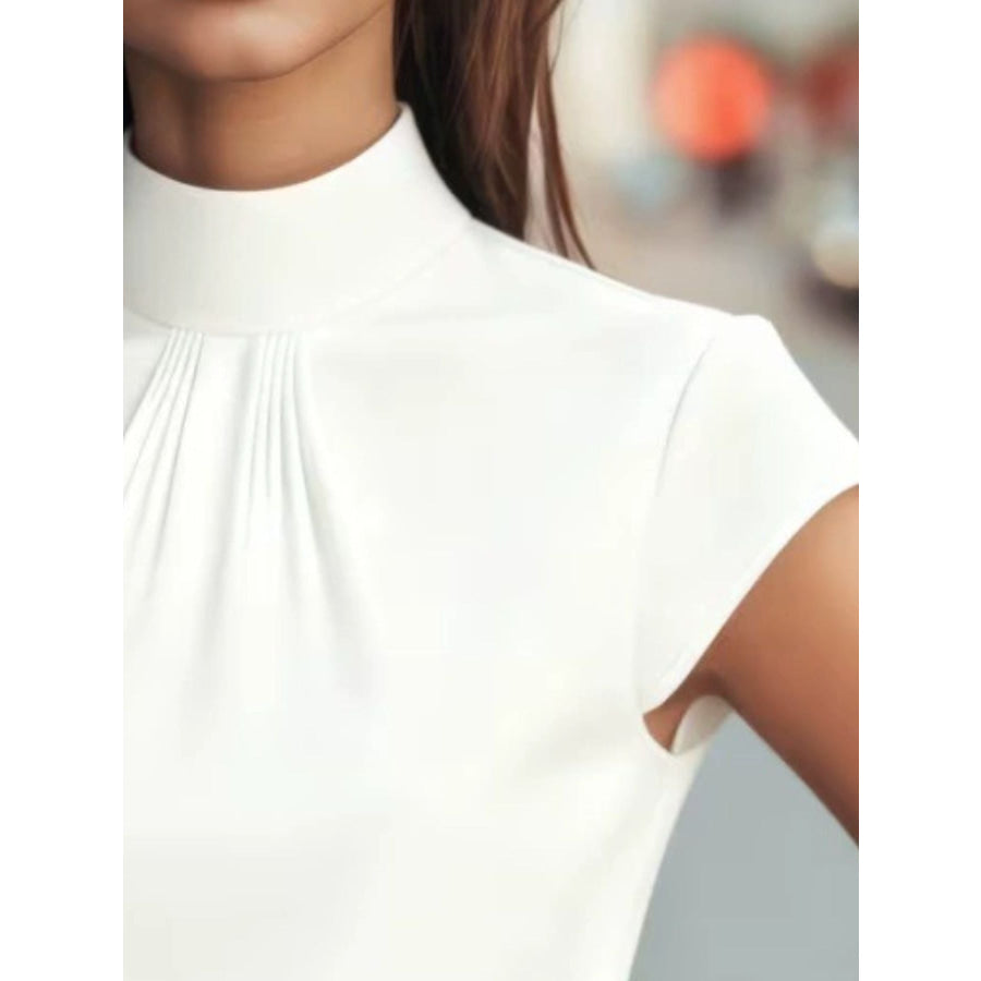 High Neck Cap Sleeve Satin Blouse Apparel and Accessories
