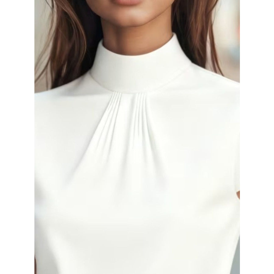 High Neck Cap Sleeve Satin Blouse Apparel and Accessories