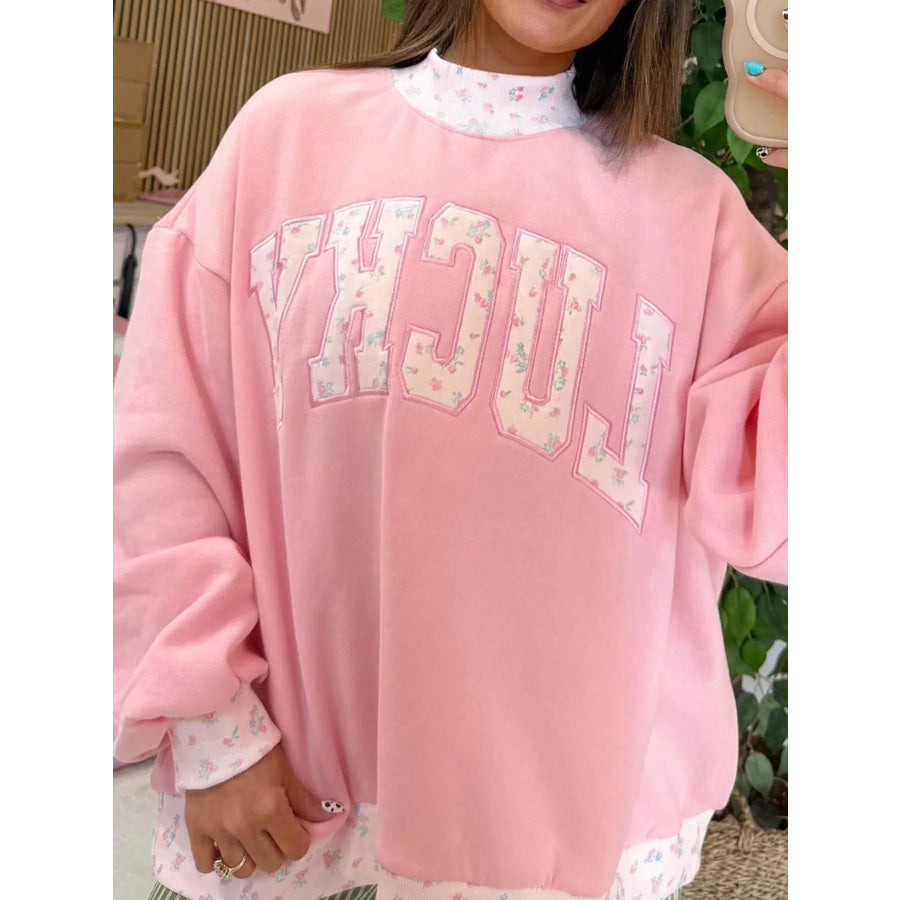 High Neck Floral Patch Embroidery Long Sleeve Sweatshirt Apparel and Accessories
