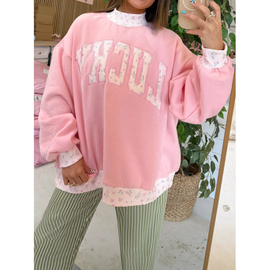 High Neck Floral Patch Embroidery Long Sleeve Sweatshirt Apparel and Accessories
