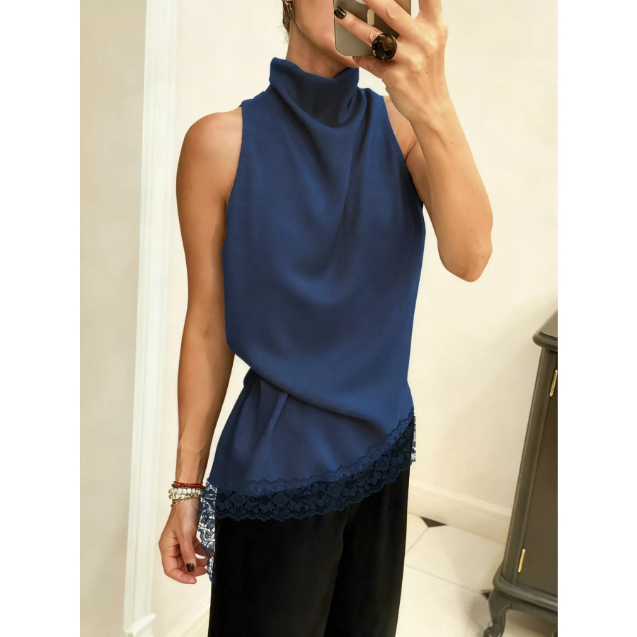 High Neck Lace Trim Cami Apparel and Accessories