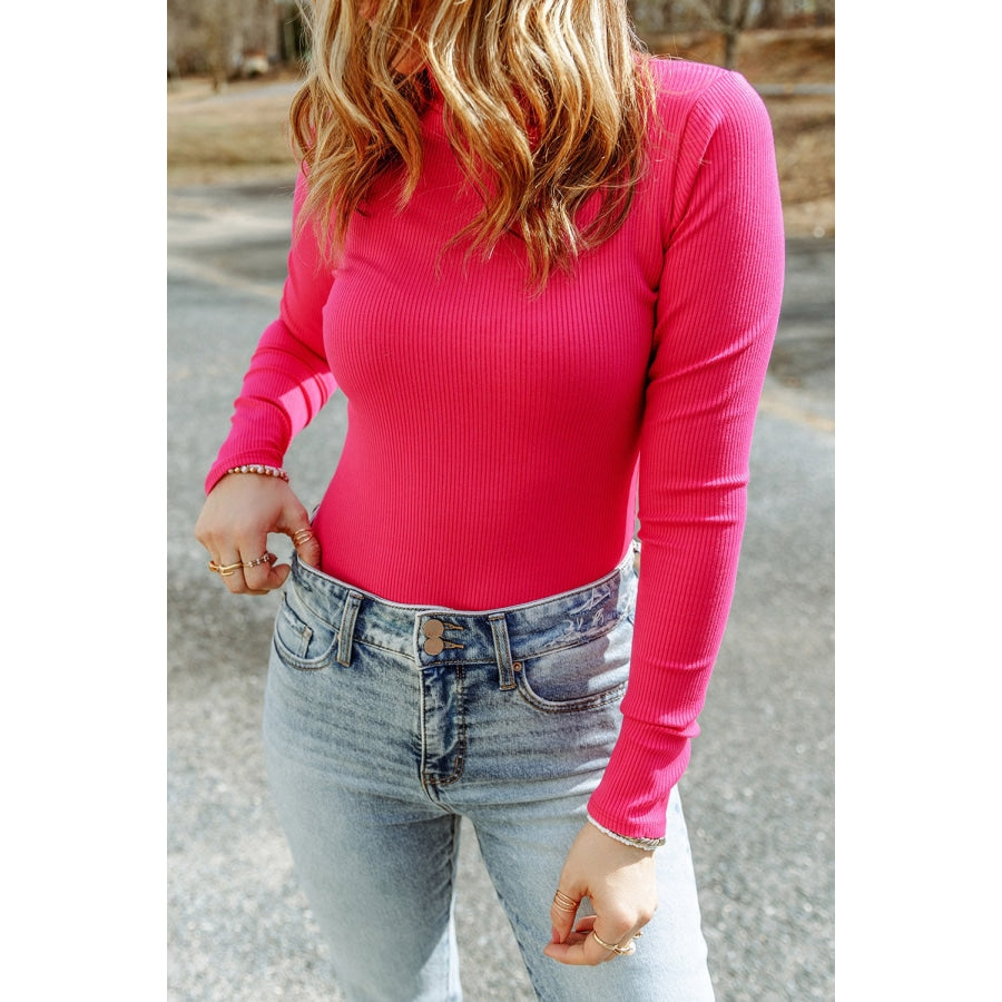 High Neck Long Sleeve Ribbed Top