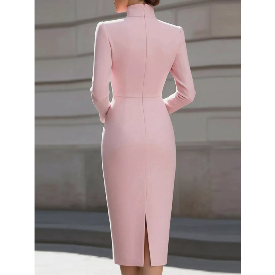 High Neck Long Sleeve Slit Dress Apparel and Accessories
