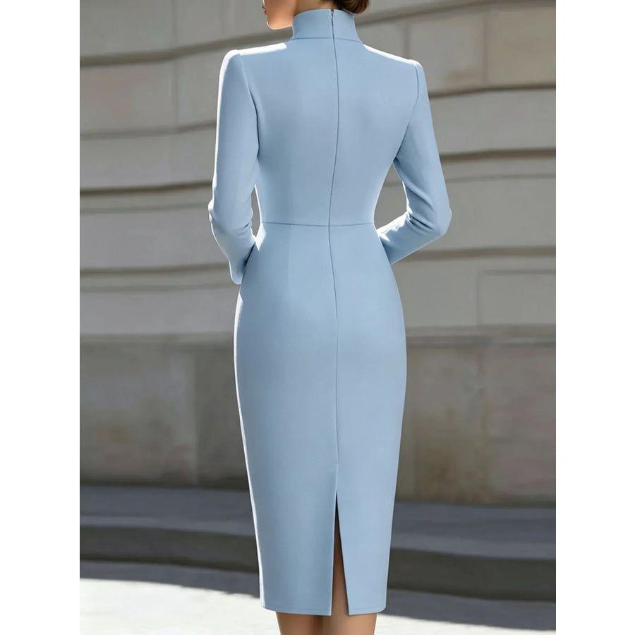 High Neck Long Sleeve Slit Dress Apparel and Accessories