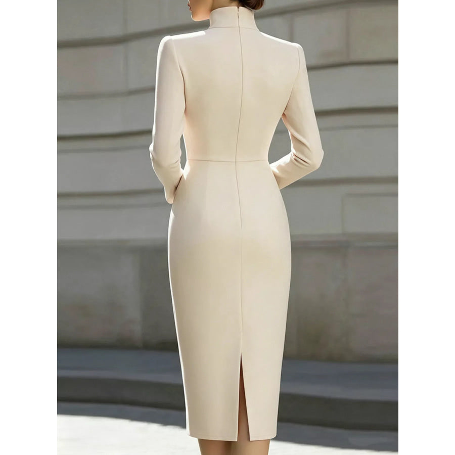 High Neck Long Sleeve Slit Dress Apparel and Accessories