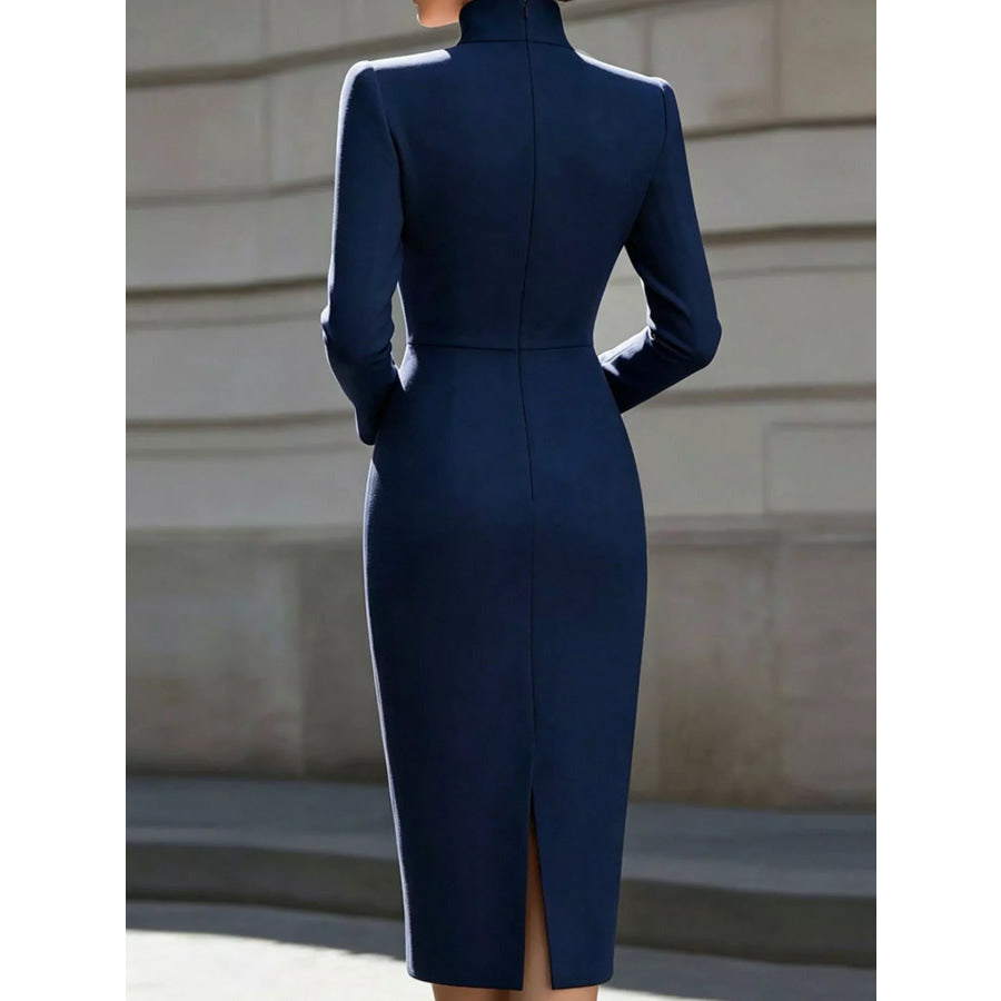 High Neck Long Sleeve Slit Dress Apparel and Accessories