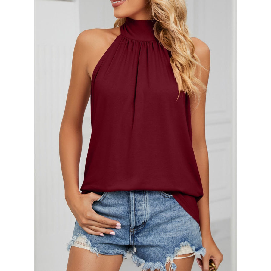High Neck Tie Back Cami Burgundy / S Apparel and Accessories