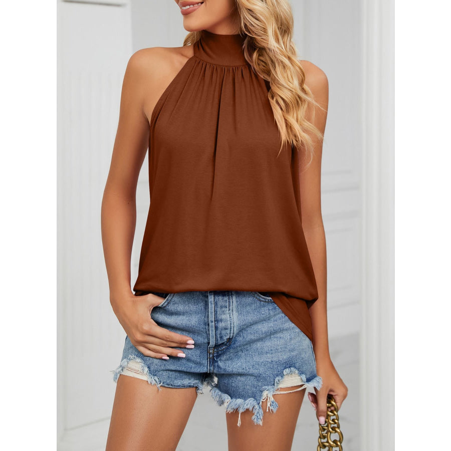 High Neck Tie Back Cami Caramel / S Apparel and Accessories