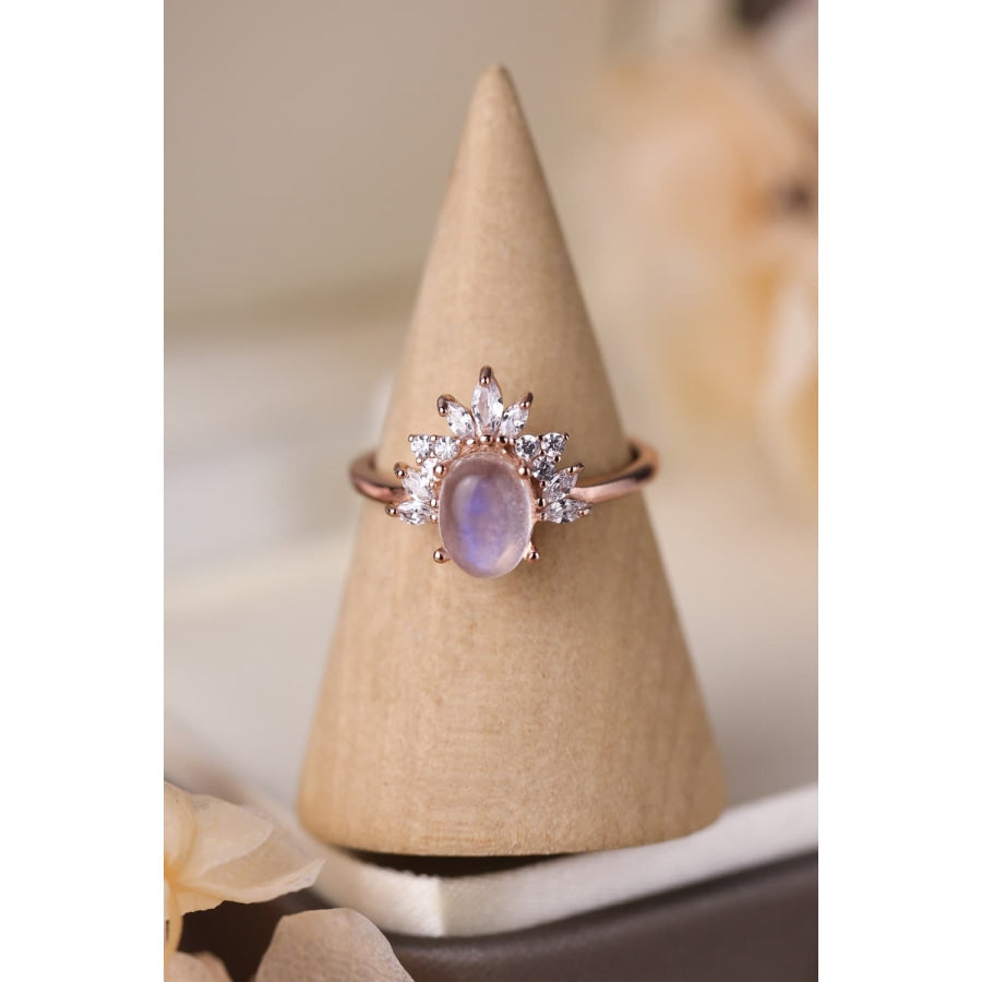 High Quality Natural Moonstone 18K Rose Gold-Plated 925 Sterling Silver Ring Rose Gold / 6