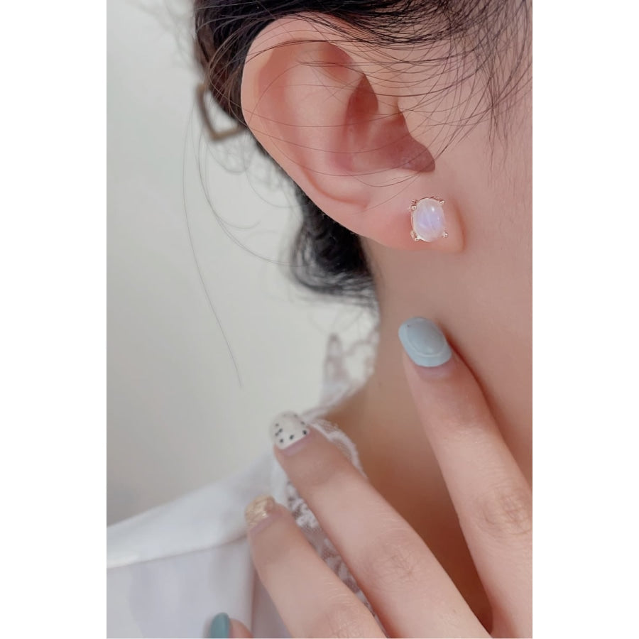 High Quality Natural Moonstone 925 Sterling Silver Stud Earrings Rose Gold / One Size