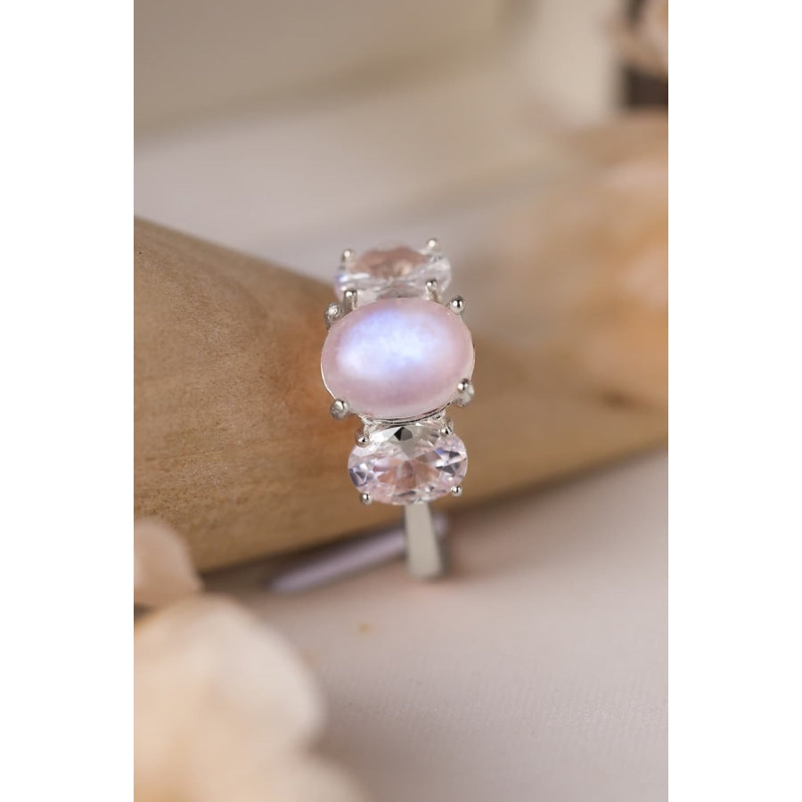 High Quality Natural Moonstone 925 Sterling Silver Three Stone Ring Silver / 6