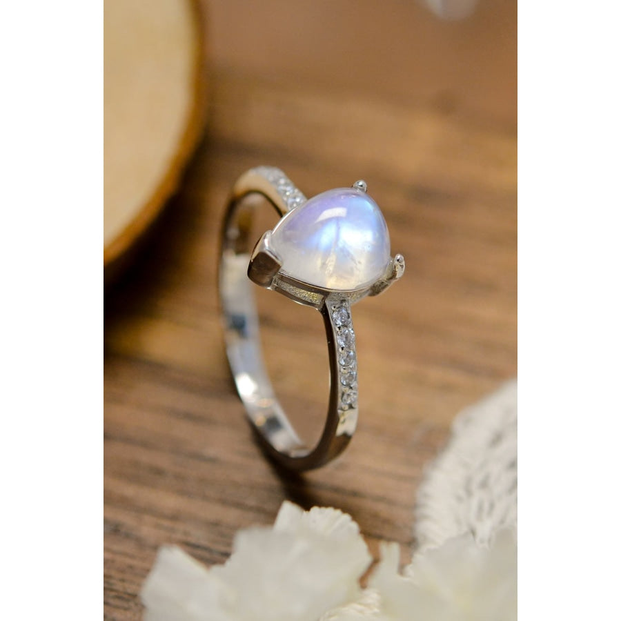 High Quality Natural Moonstone Teardrop Side Stone Ring