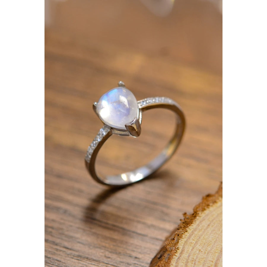 High Quality Natural Moonstone Teardrop Side Stone Ring