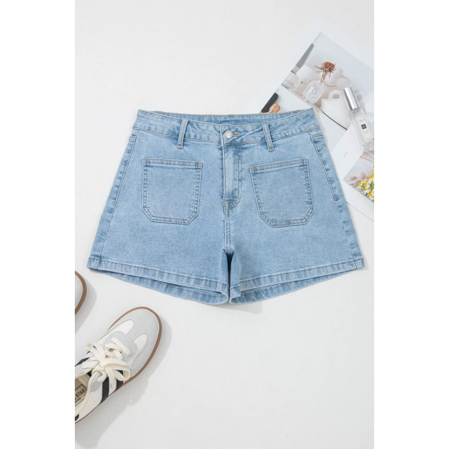 High Rise Patch Pocket Denim Shorts Apparel and Accessories