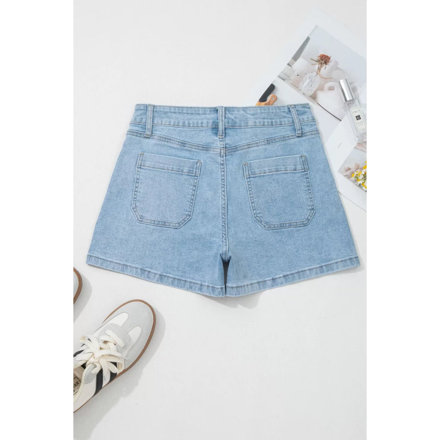 High Rise Patch Pocket Denim Shorts Apparel and Accessories