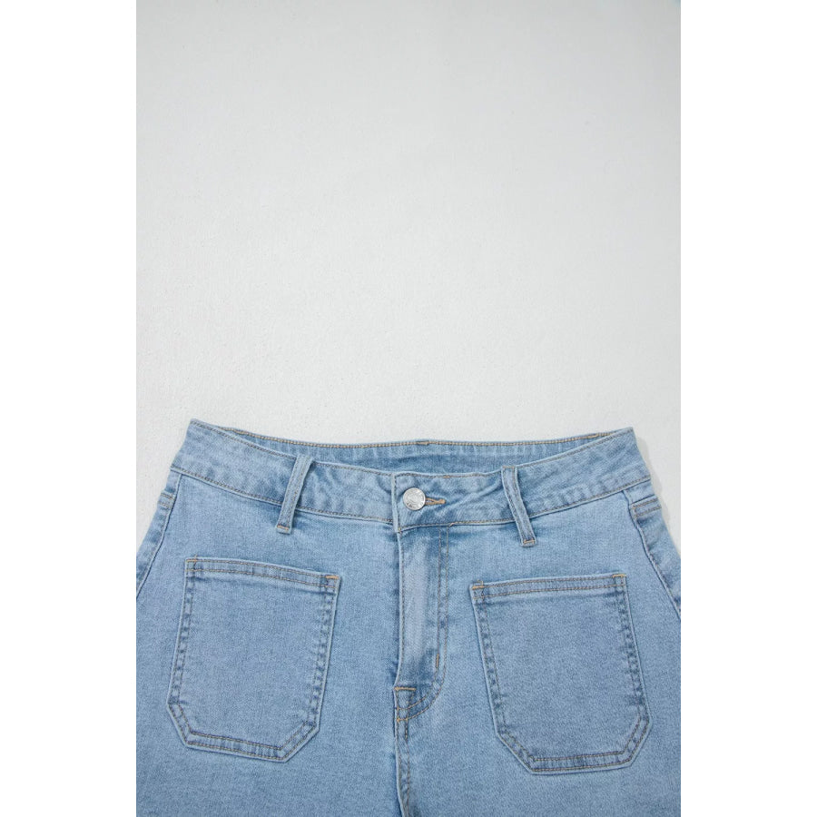 High Rise Patch Pocket Denim Shorts Apparel and Accessories