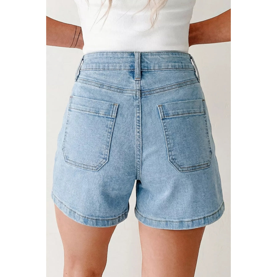 High Rise Patch Pocket Denim Shorts Apparel and Accessories