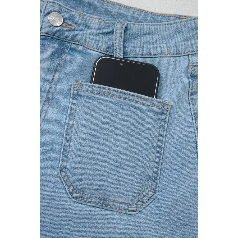 High Rise Patch Pocket Denim Shorts Apparel and Accessories