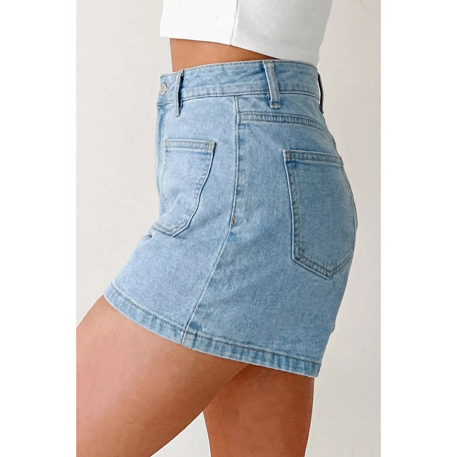 High Rise Patch Pocket Denim Shorts Apparel and Accessories