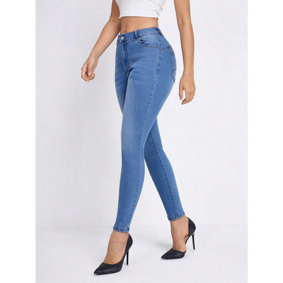 High Rise Skinny Jeans with Pockets Apparel and Accessories