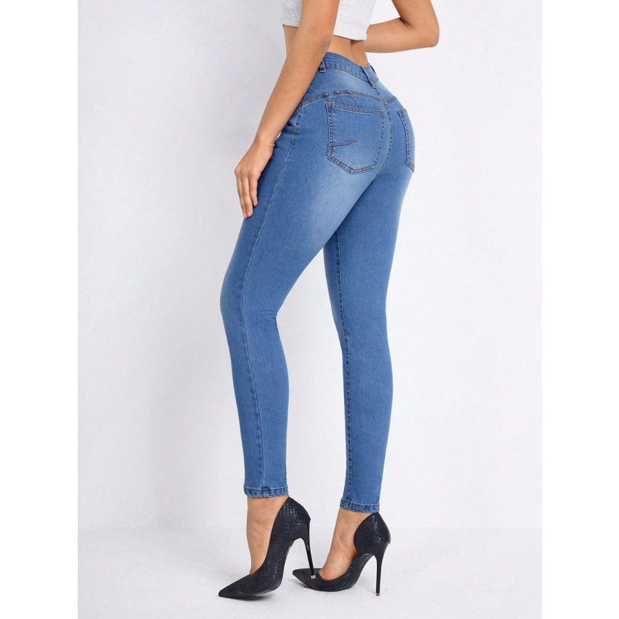 High Rise Skinny Jeans with Pockets Apparel and Accessories