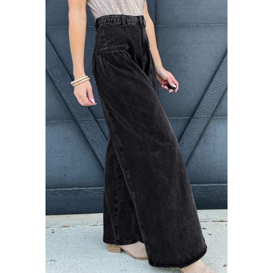 High Rise Wide Leg Jeans with Pockets Apparel and Accessories