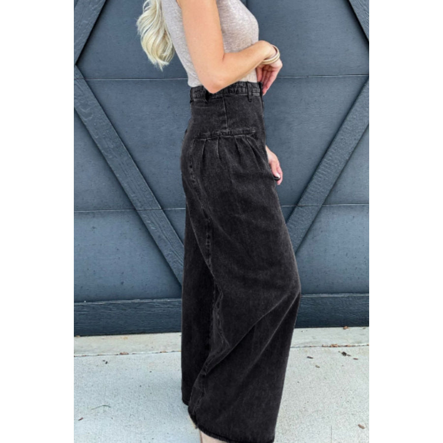 High Rise Wide Leg Jeans with Pockets Apparel and Accessories