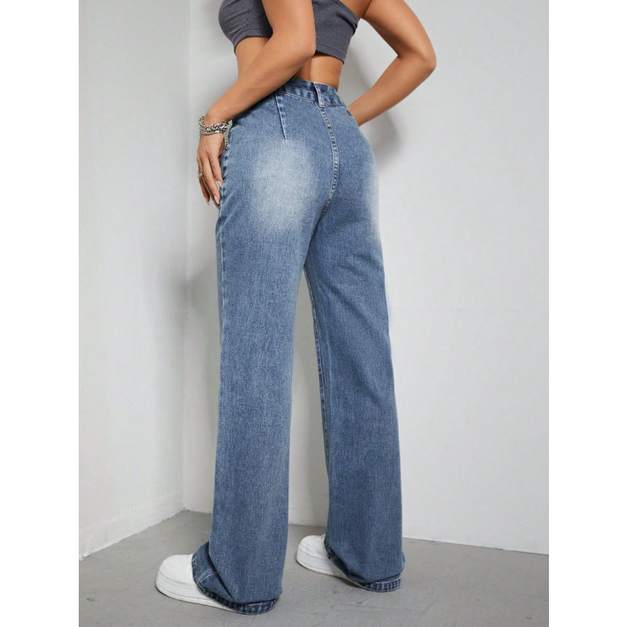 High Rise Wide Leg Jeans with Pockets Apparel and Accessories