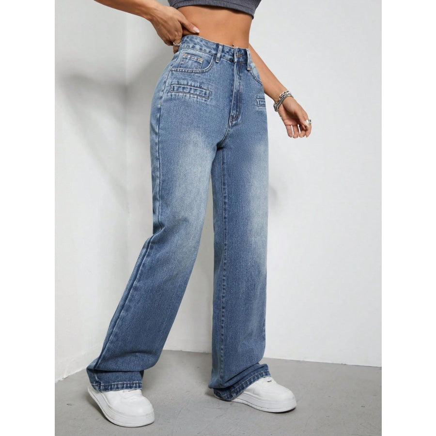 High Rise Wide Leg Jeans with Pockets Apparel and Accessories