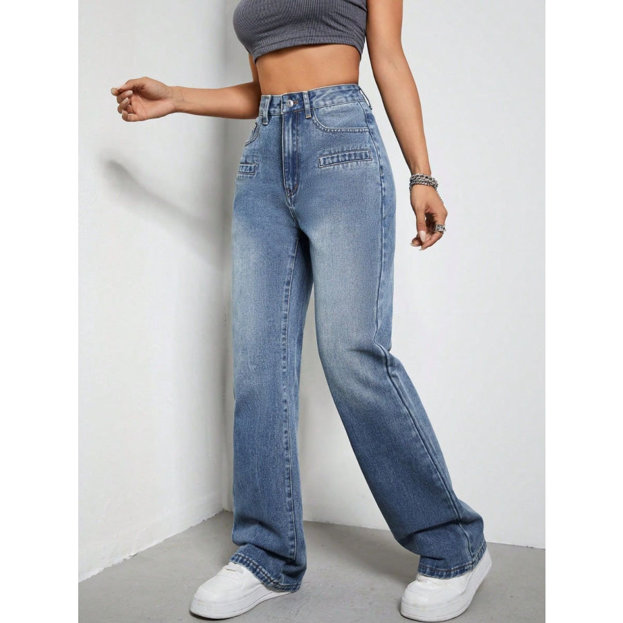 High Rise Wide Leg Jeans with Pockets Apparel and Accessories