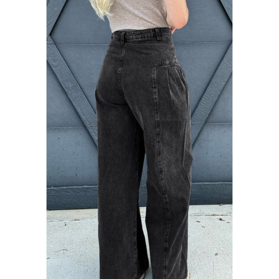 High Rise Wide Leg Jeans with Pockets Apparel and Accessories