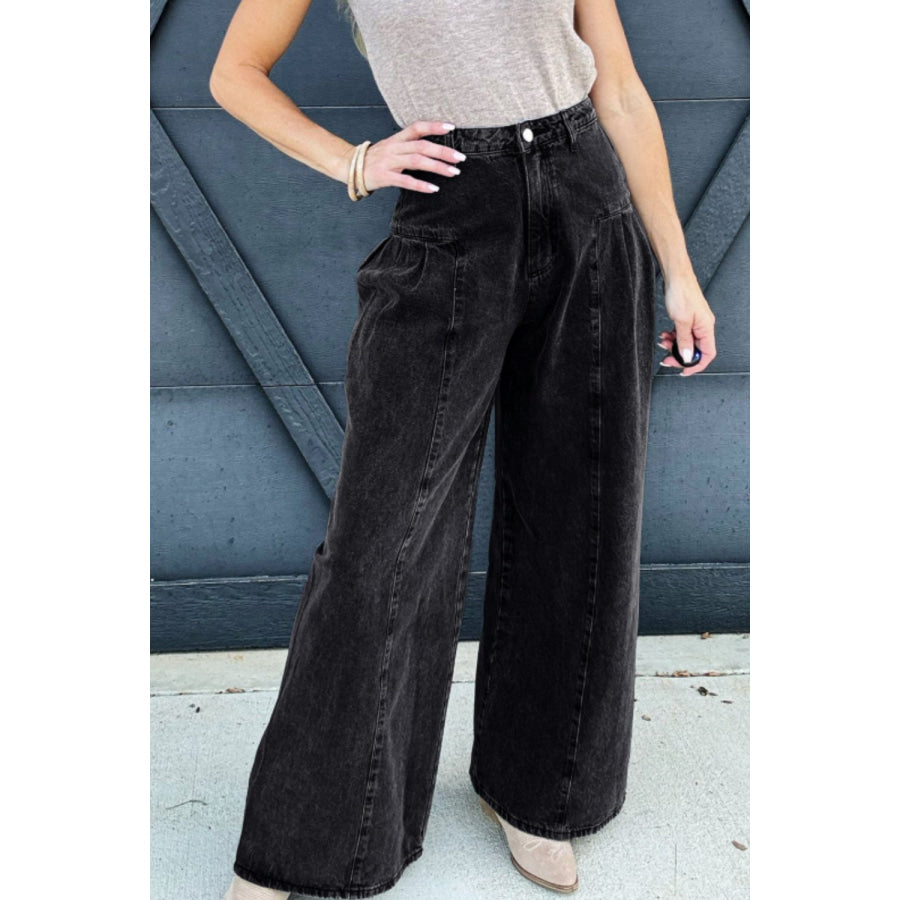 High Rise Wide Leg Jeans with Pockets Apparel and Accessories