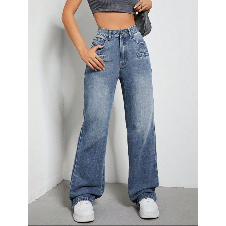 High Rise Wide Leg Jeans with Pockets Medium / XS Apparel and Accessories