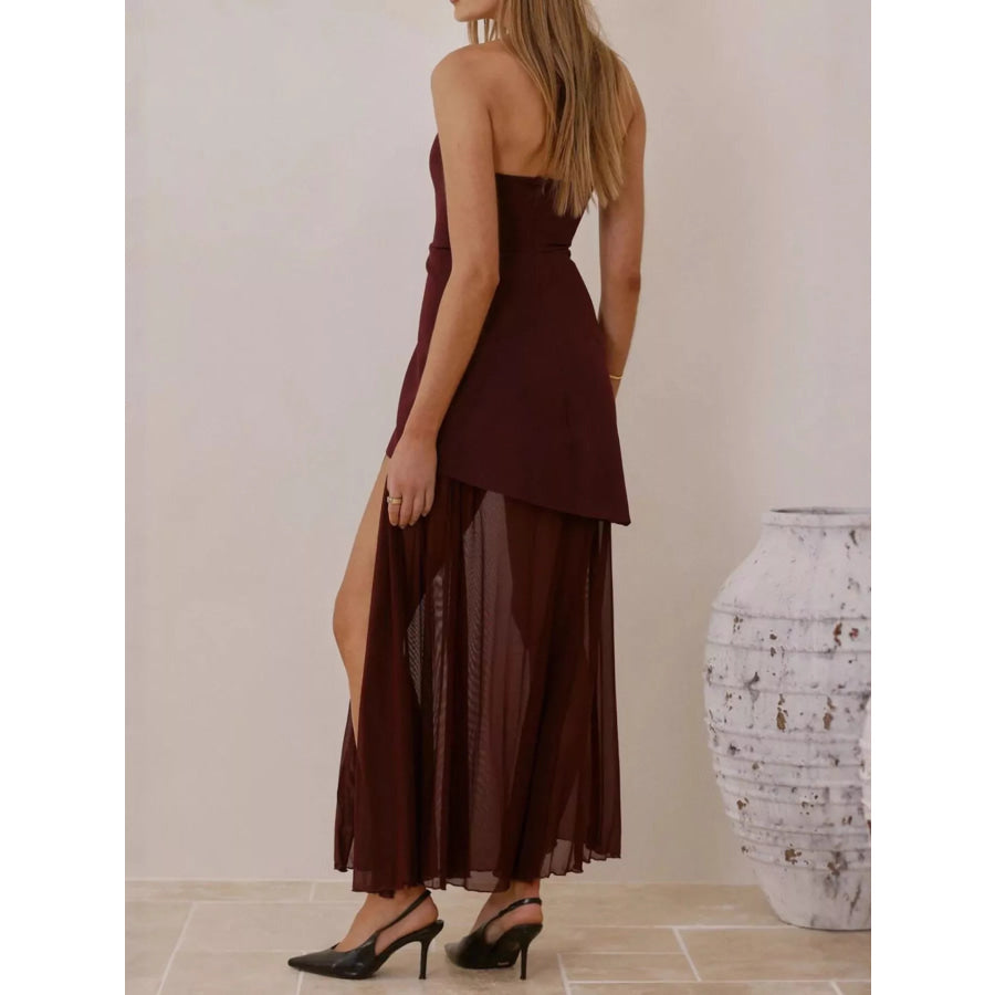 High Slit Mesh Tube Maxi Dress Apparel and Accessories
