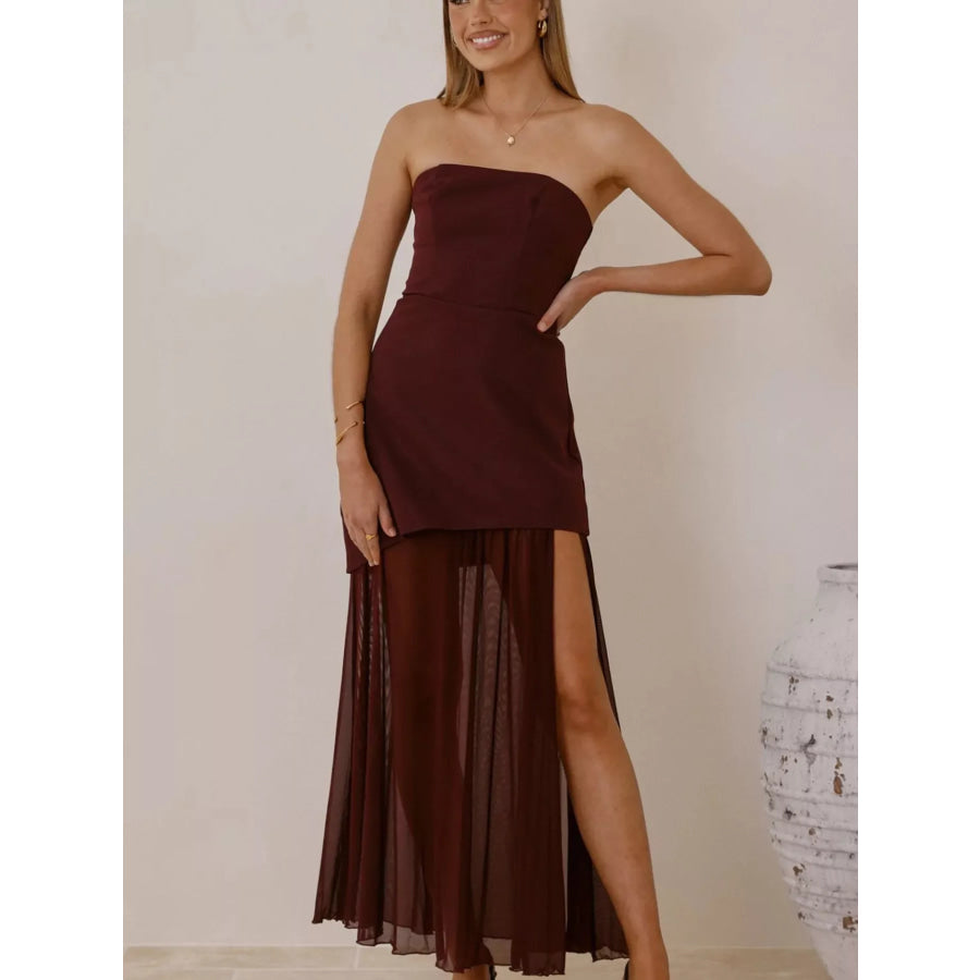 High Slit Mesh Tube Maxi Dress Apparel and Accessories