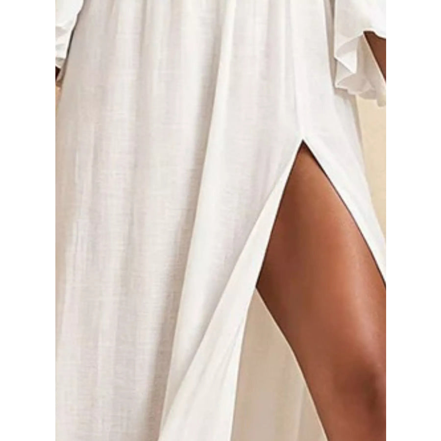 High Slit Ruffle Sleeve Maxi Dress Apparel and Accessories