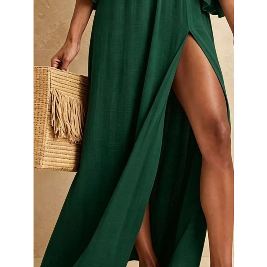 High Slit Ruffle Sleeve Maxi Dress Apparel and Accessories