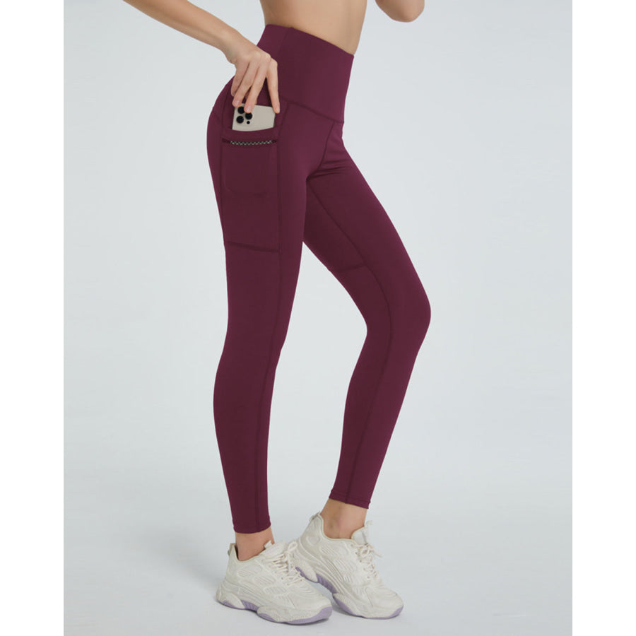 High Waist Active Leggings Wine / S Apparel and Accessories