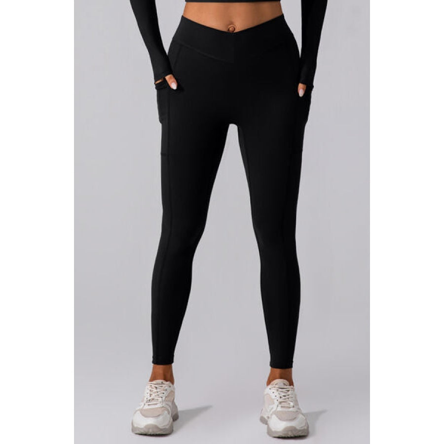 High Waist Active Leggings with Pockets Black / S Apparel and Accessories