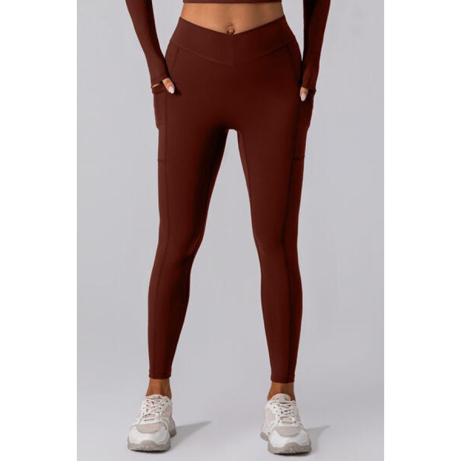 High Waist Active Leggings with Pockets Chestnut / S Apparel and Accessories