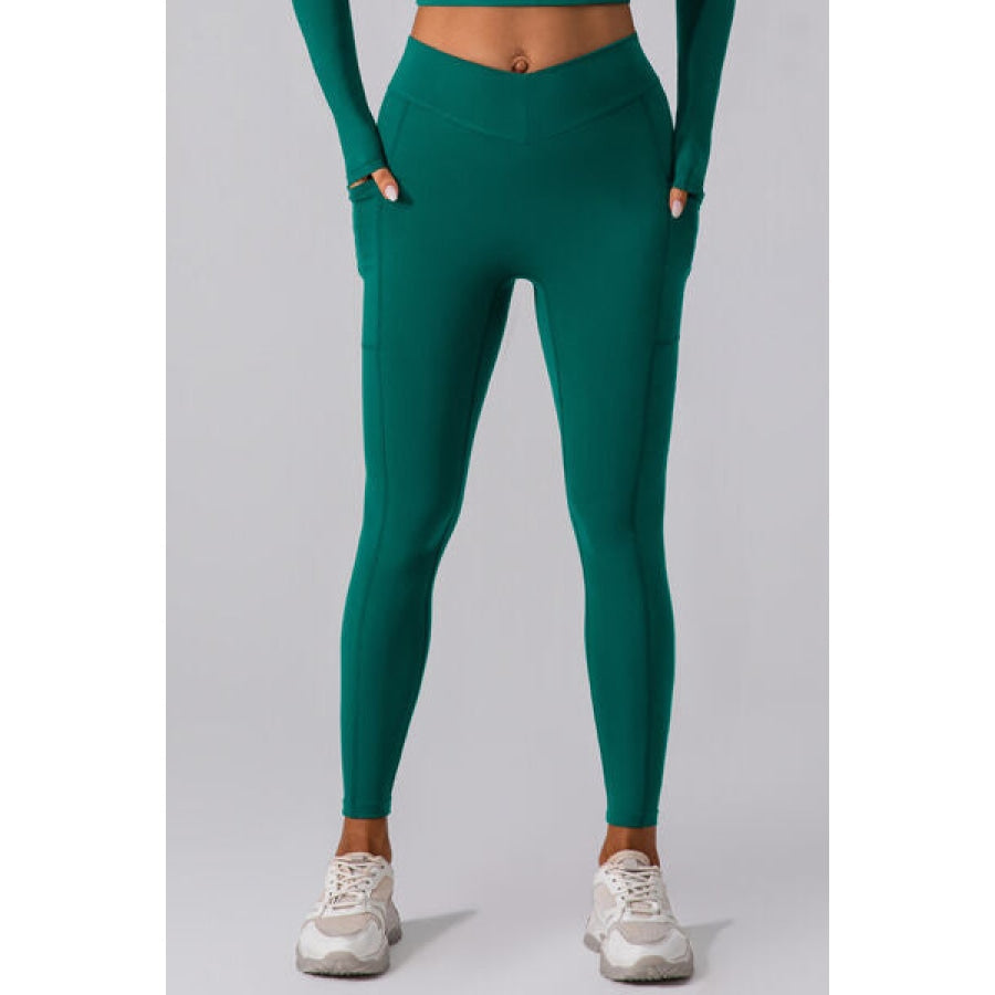 High Waist Active Leggings with Pockets Green / S Apparel and Accessories